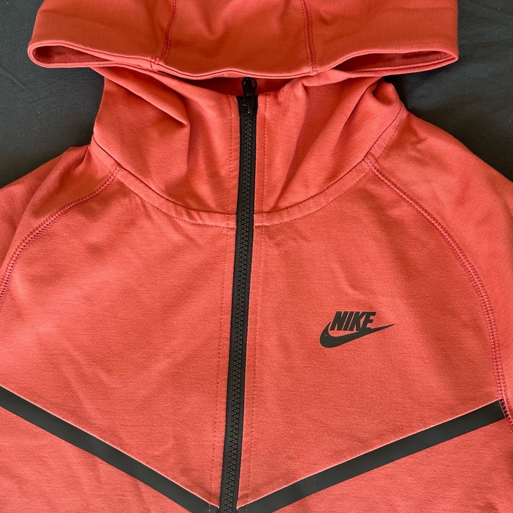 Red Nike Tech Hoodie with Black Details
